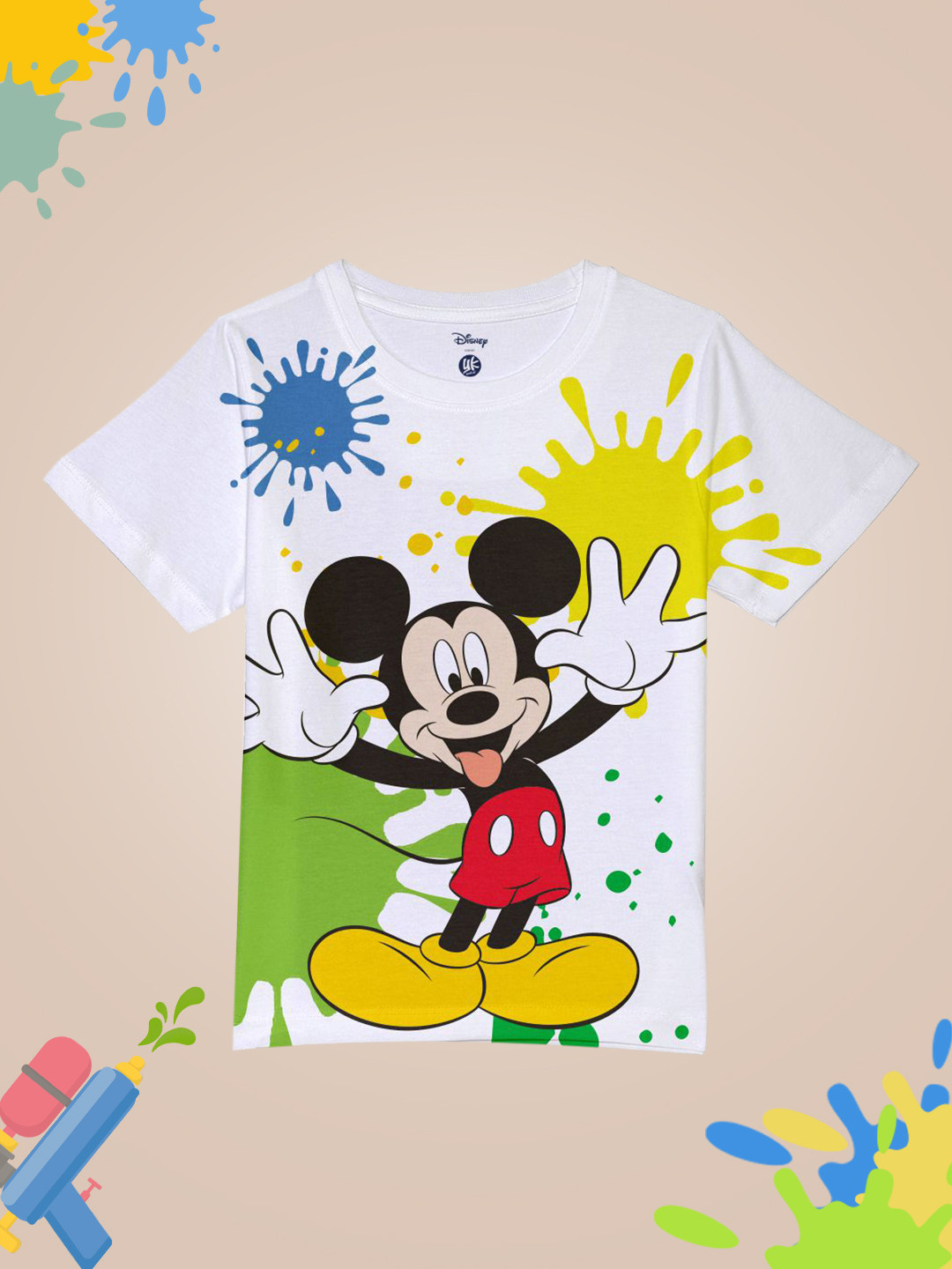

YK Disney Boys Mickey Mouse Printed Holi T-shirt, White