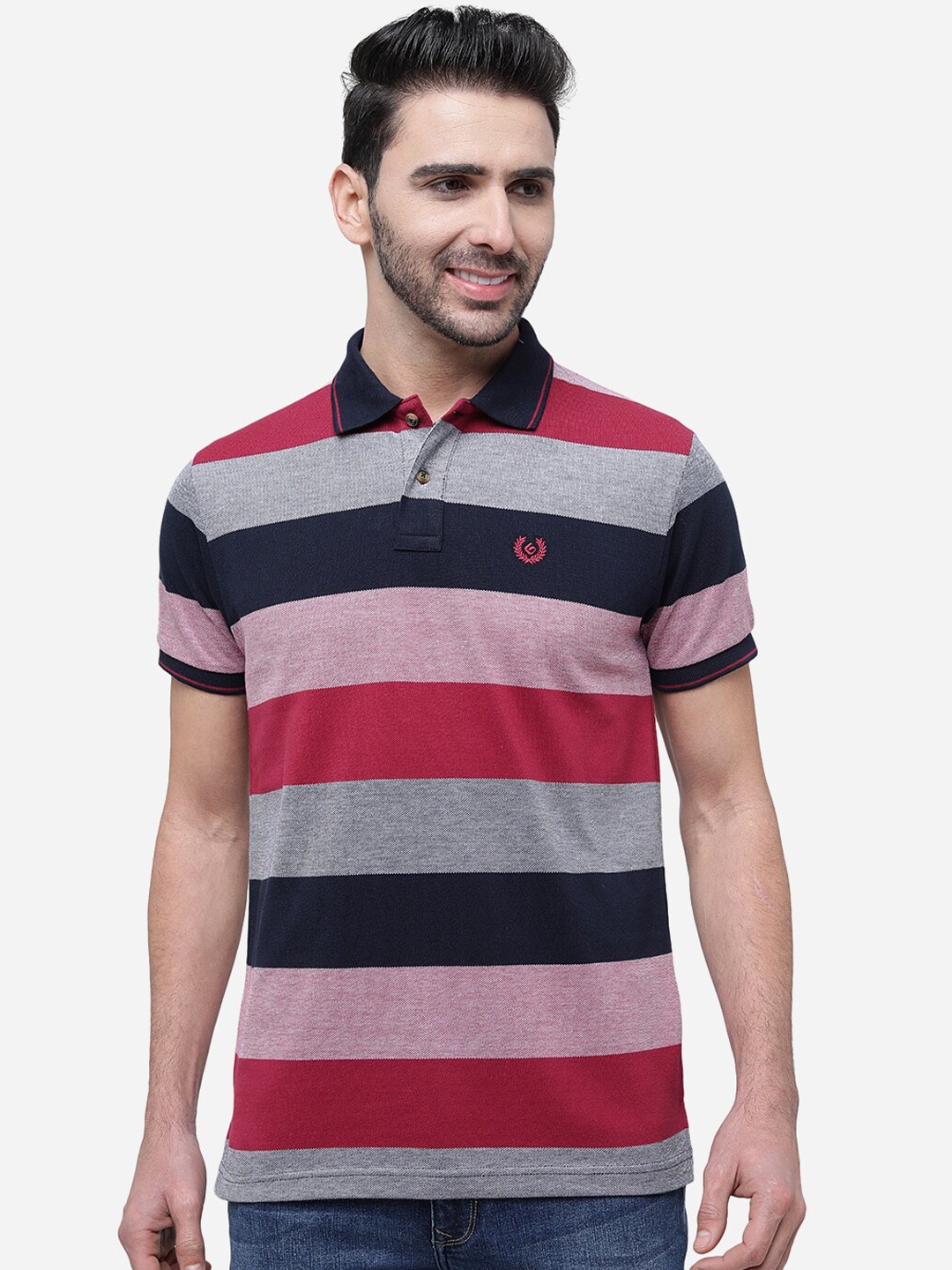 

Greenfibre Striped Polo Collar Slim Fit T-shirt, Navy blue