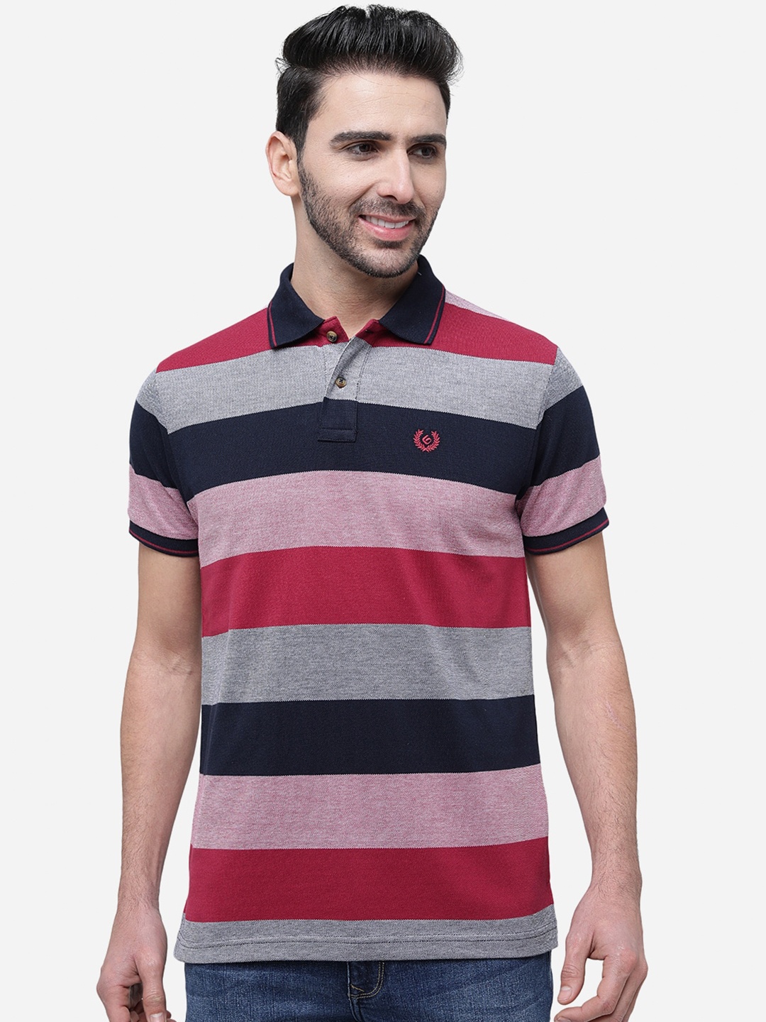 

Greenfibre Striped Polo Collar Slim Fit T-shirt, Navy blue