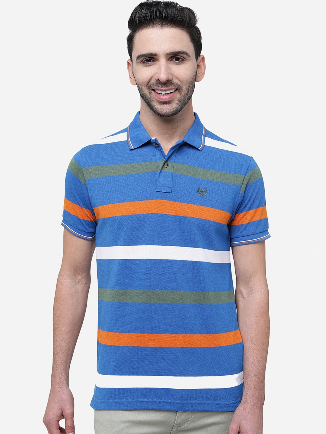 

Greenfibre Striped Polo Collar Slim Fit T-shirt, Blue