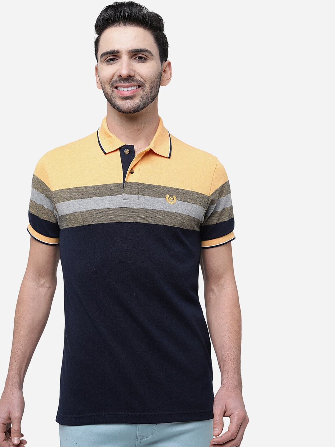 

Greenfibre Men Colourblocked Polo Collar Slim Fit Cotton T-shirt, Yellow