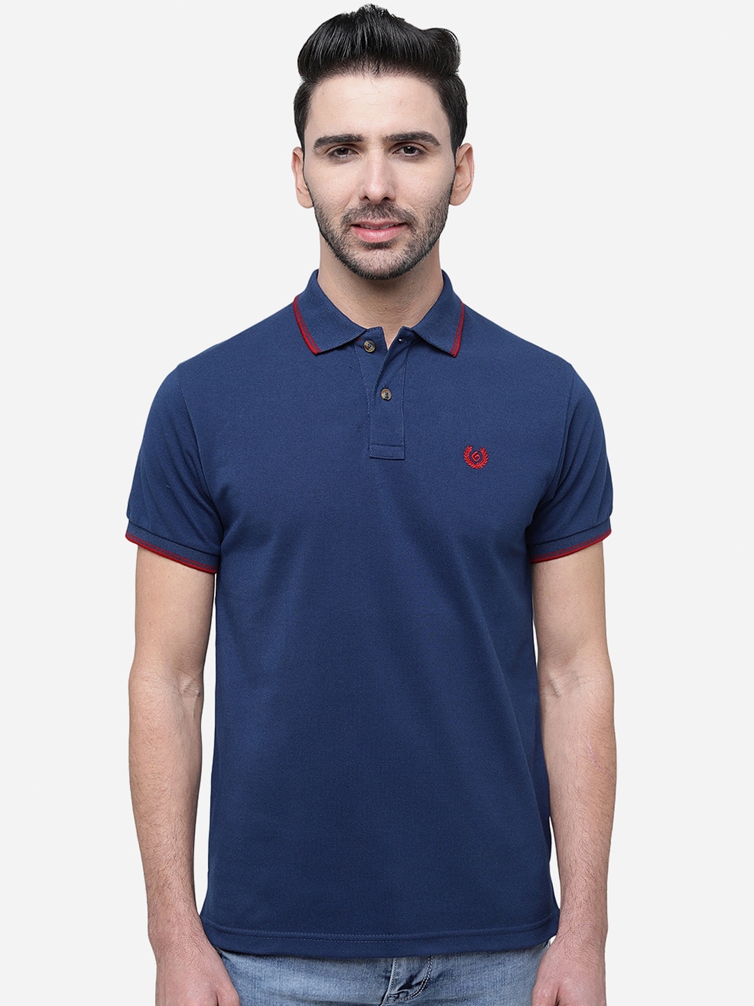 

Greenfibre Men Polo Collar Slim Fit Cotton T-shirt, Blue