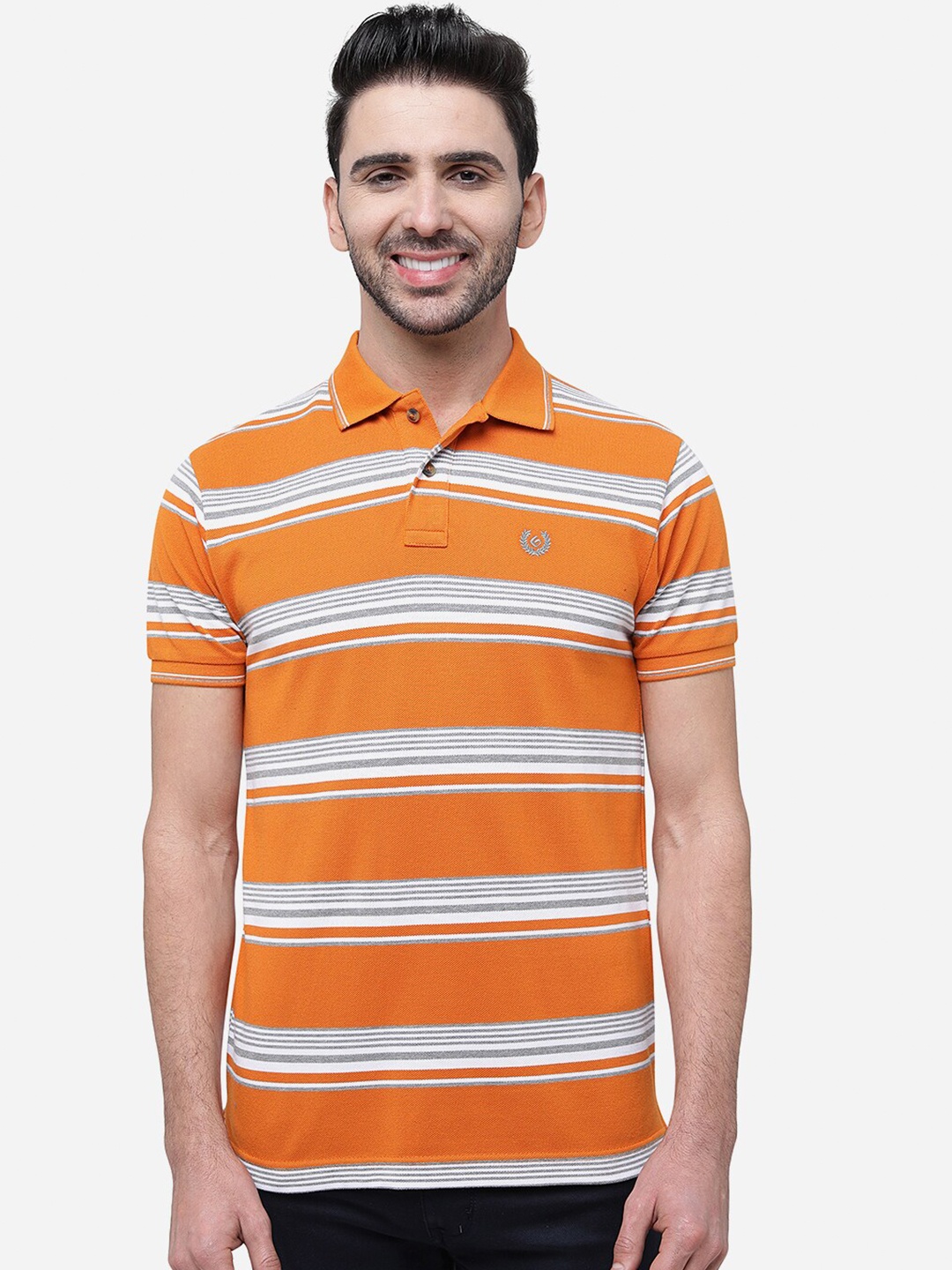 

Greenfibre Men Striped Polo Collar Slim Fit T-shirt, Orange