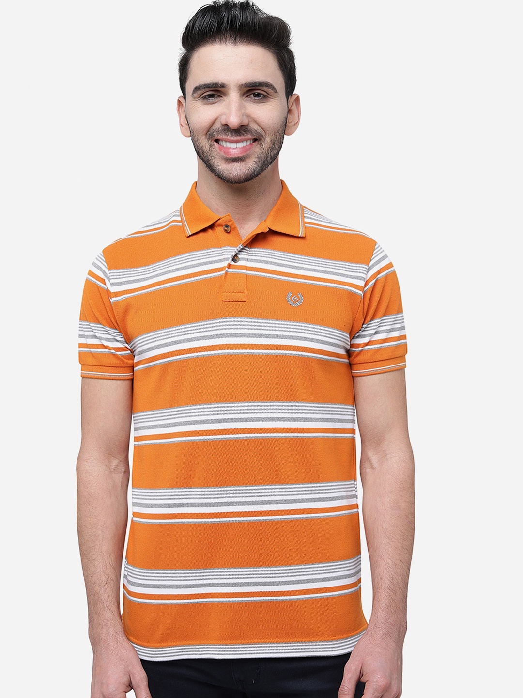 

Greenfibre Striped Polo Collar Slim Fit T-shirt, Orange