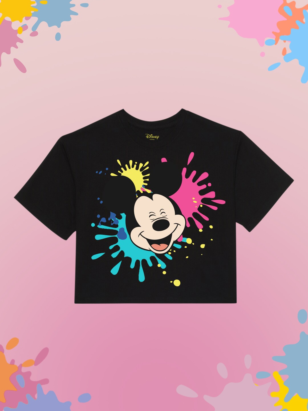 

YK Disney Girls Mickey Mouse Printed Pure Cotton T-shirt, Black