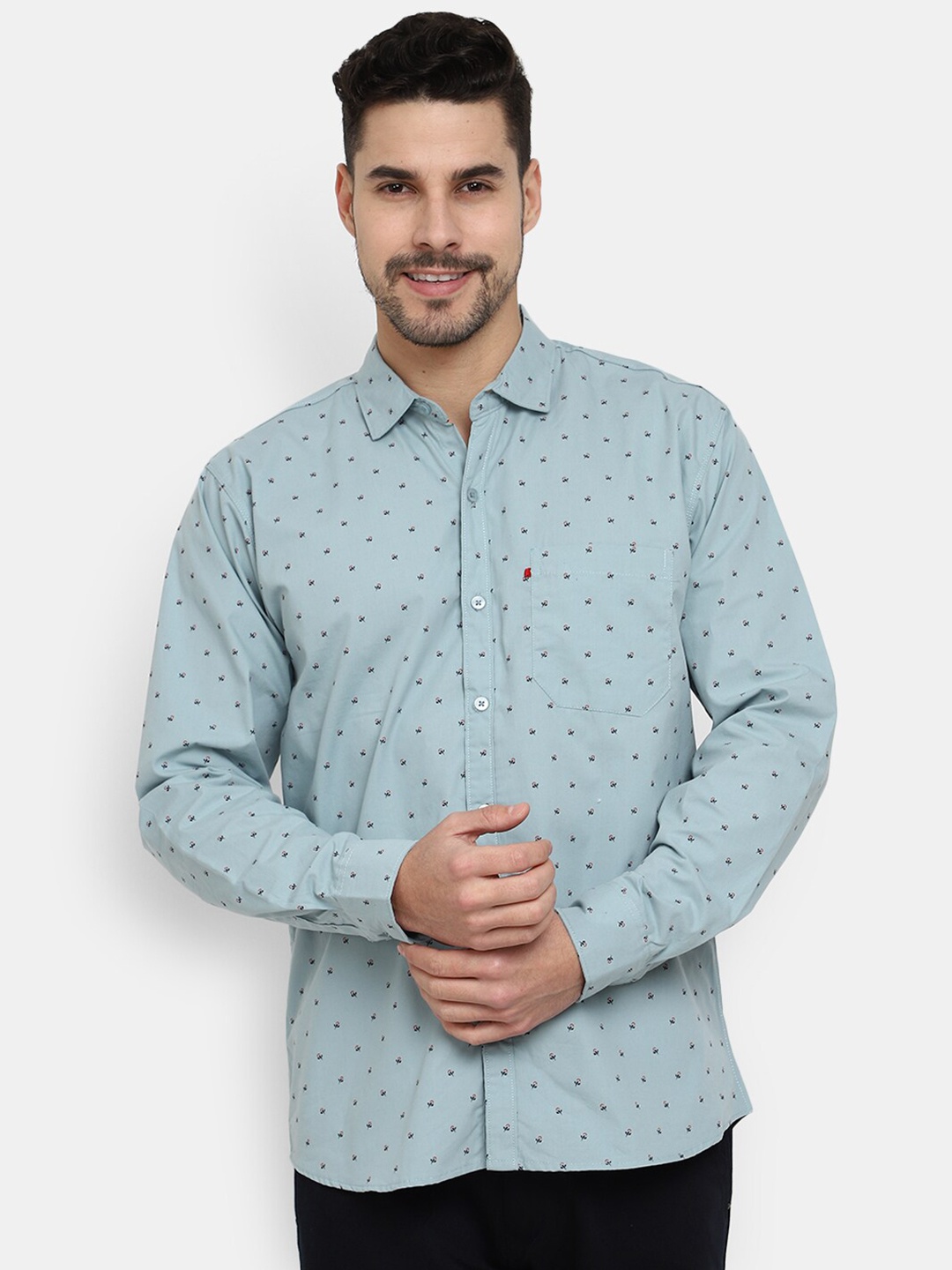 

V-Mart Classic Micro Ditsy Printed Casual Cotton Shirt, Blue