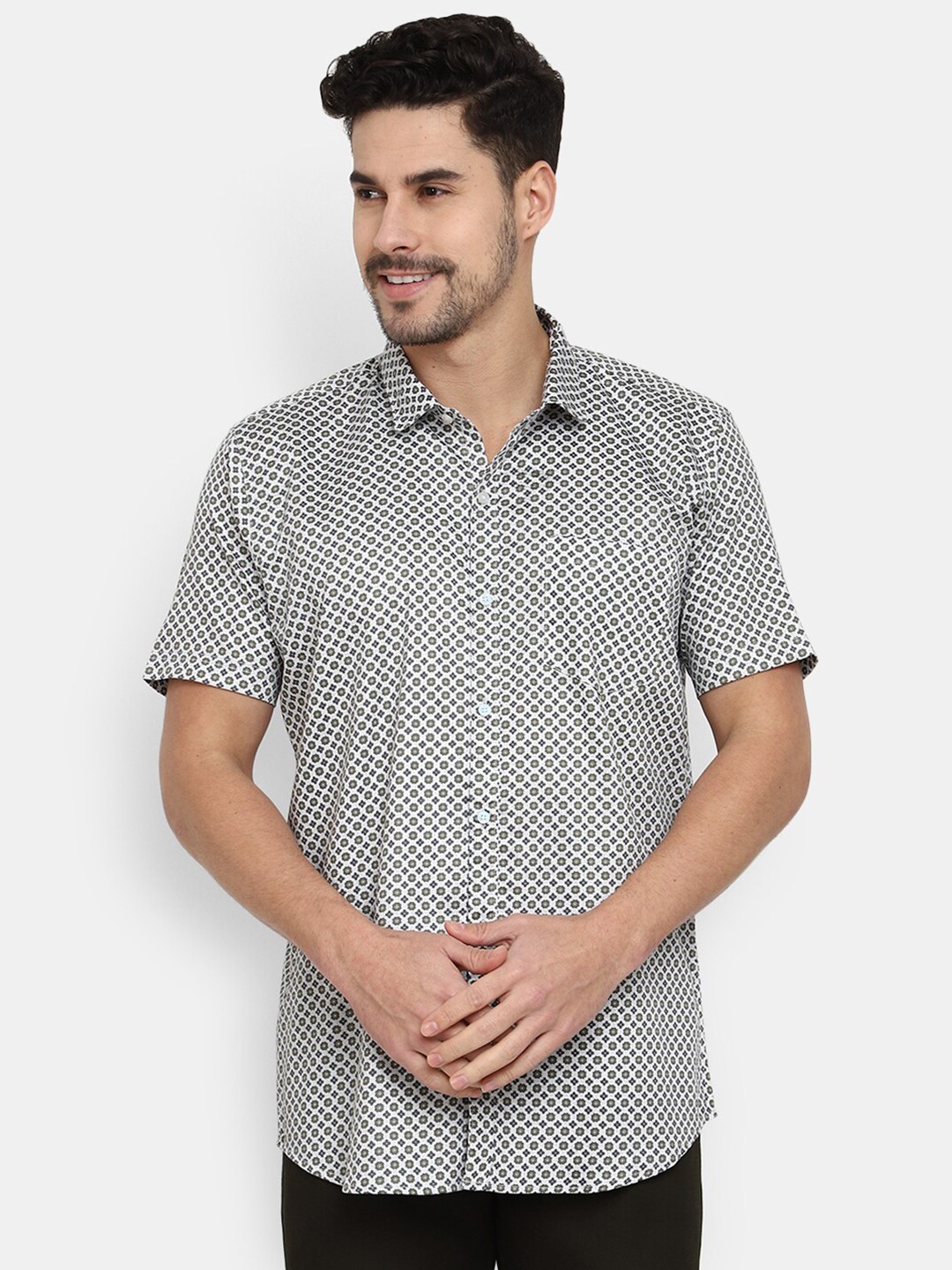 

V-Mart Classic Ethnic Motifs Printed Satin Casual Shirt, White