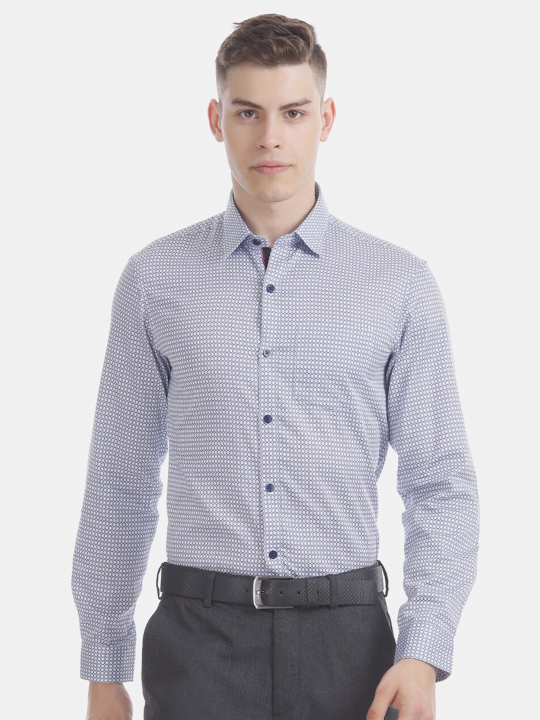 

V-Mart Classic Slim Fit Micro Checked Printed Cotton Formal Shirt, Blue