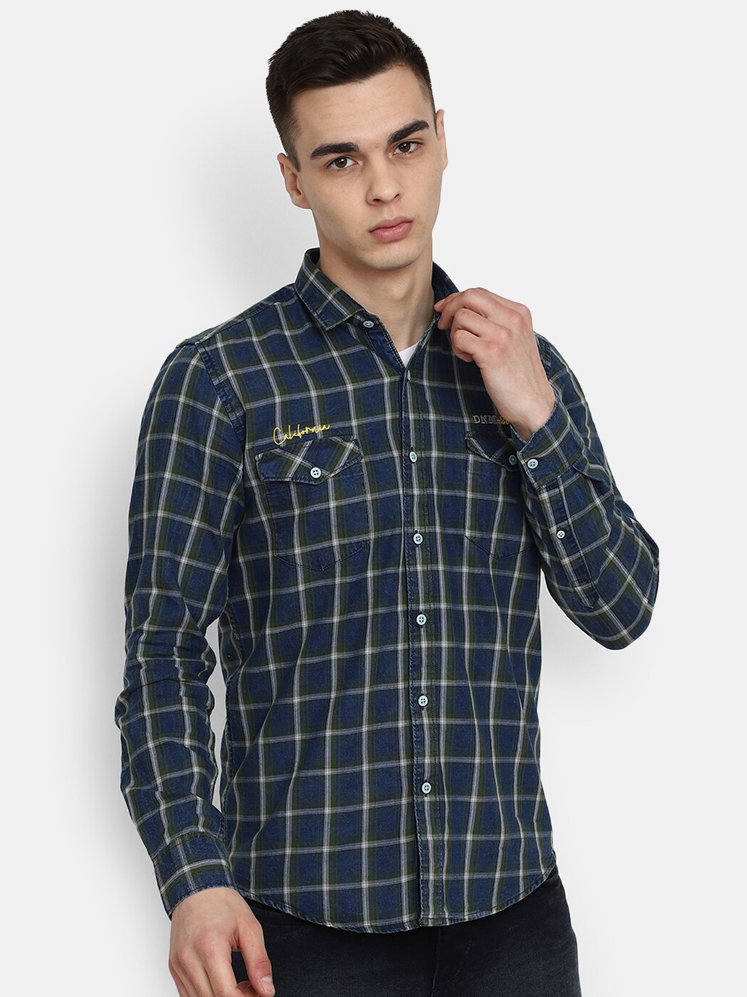 

V-Mart Tartan Checks Cotton Casual Shirt, Navy blue