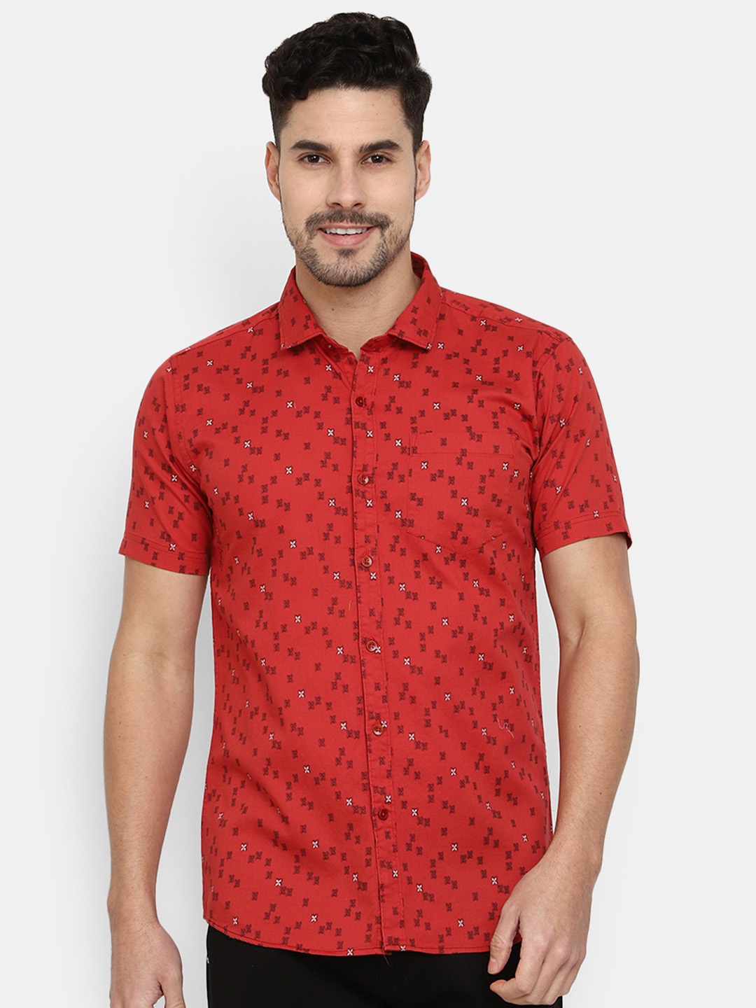 

V-Mart Classic Floral Printed Casual Shirt, Rust