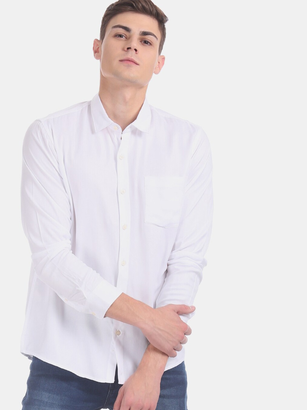 

V-Mart Classic Spread Collar Cotton Casual Shirt, White