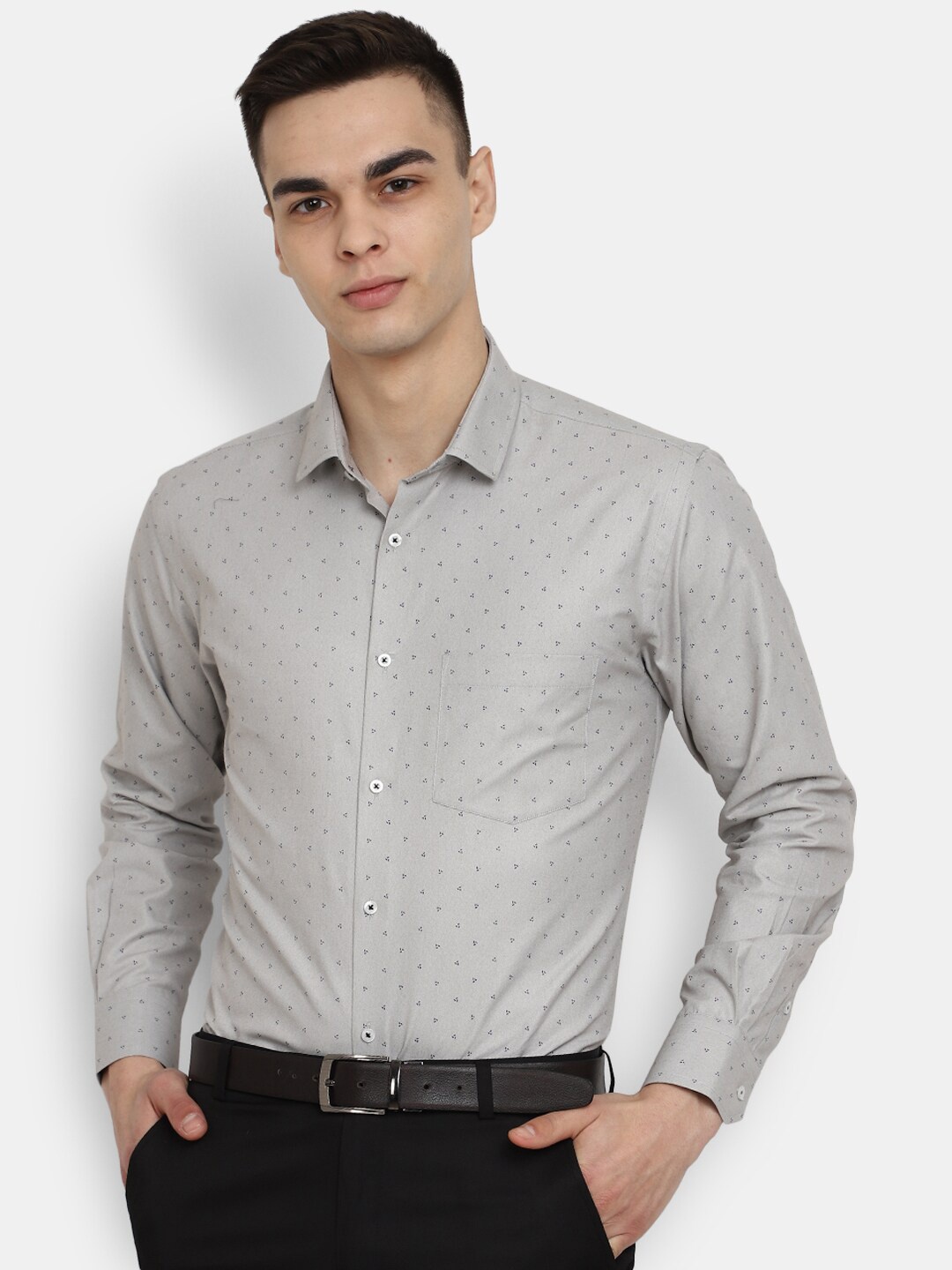 

J White by Vmart Micro Ditsy Printed Classic Cotton Formal Shirt, Grey