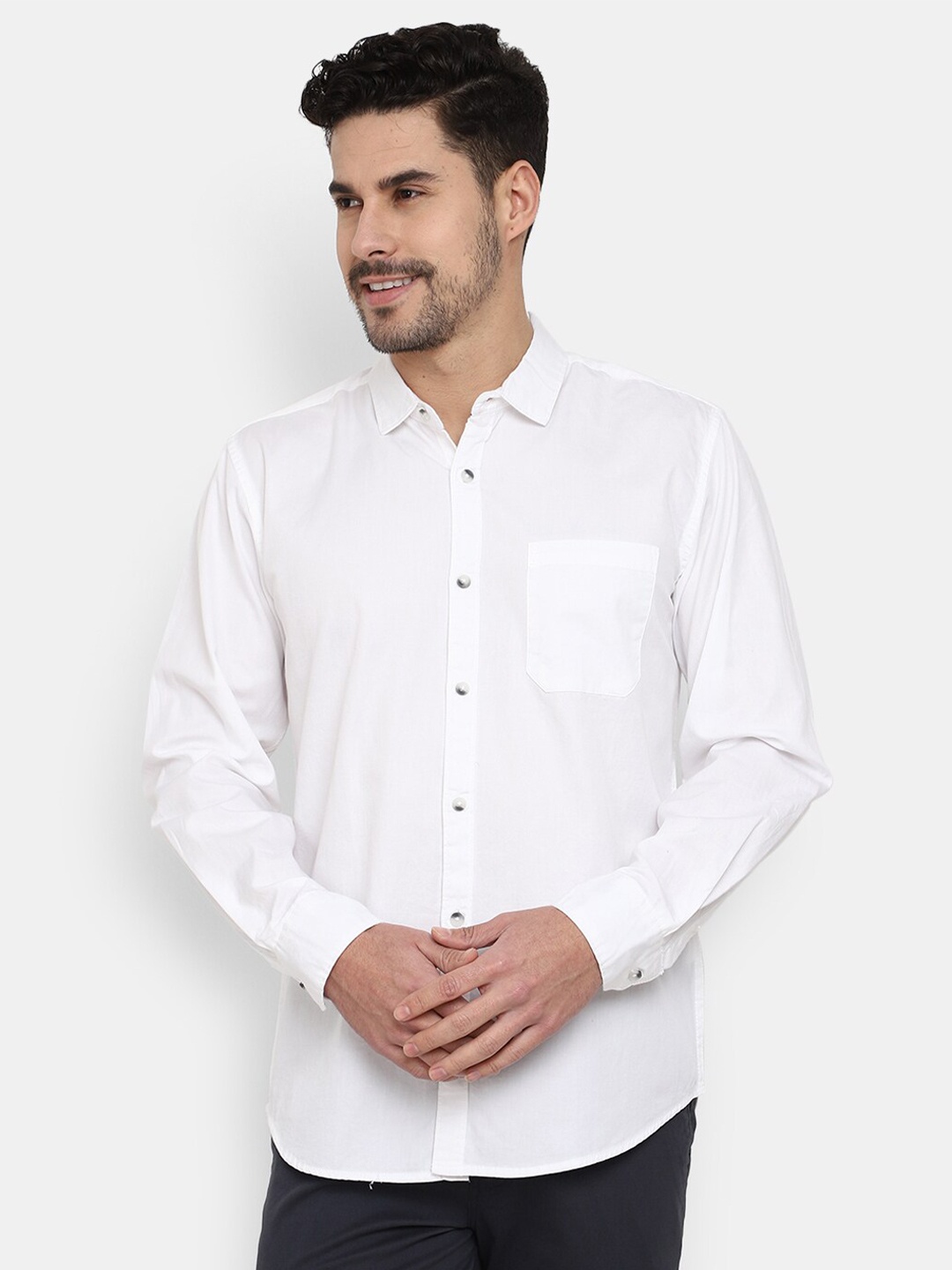 

V-Mart Spread Collar Cotton Casual Shirt, White
