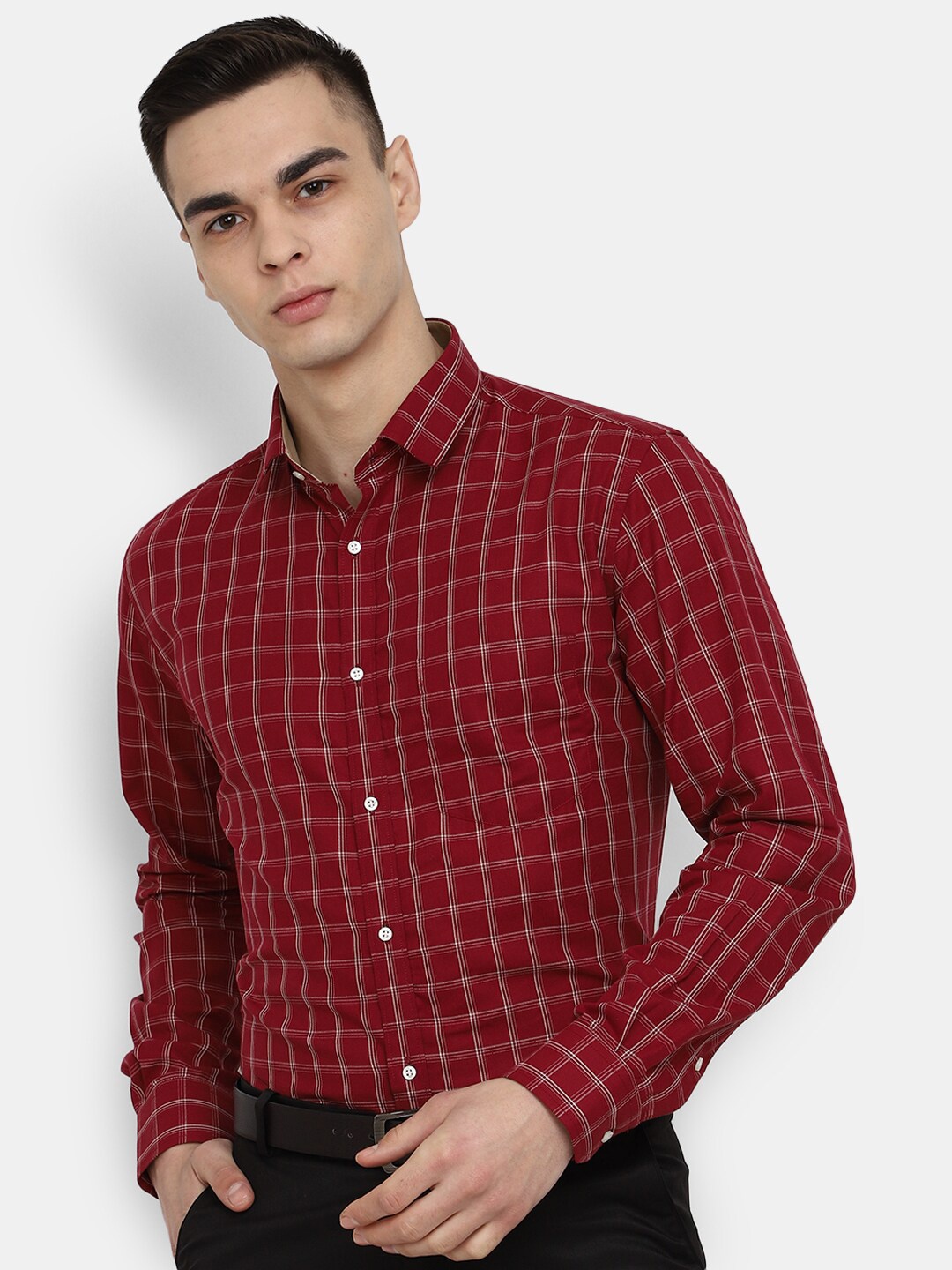 

J White by Vmart Grid Tattersall Checked Classic Formal Shirt, Maroon