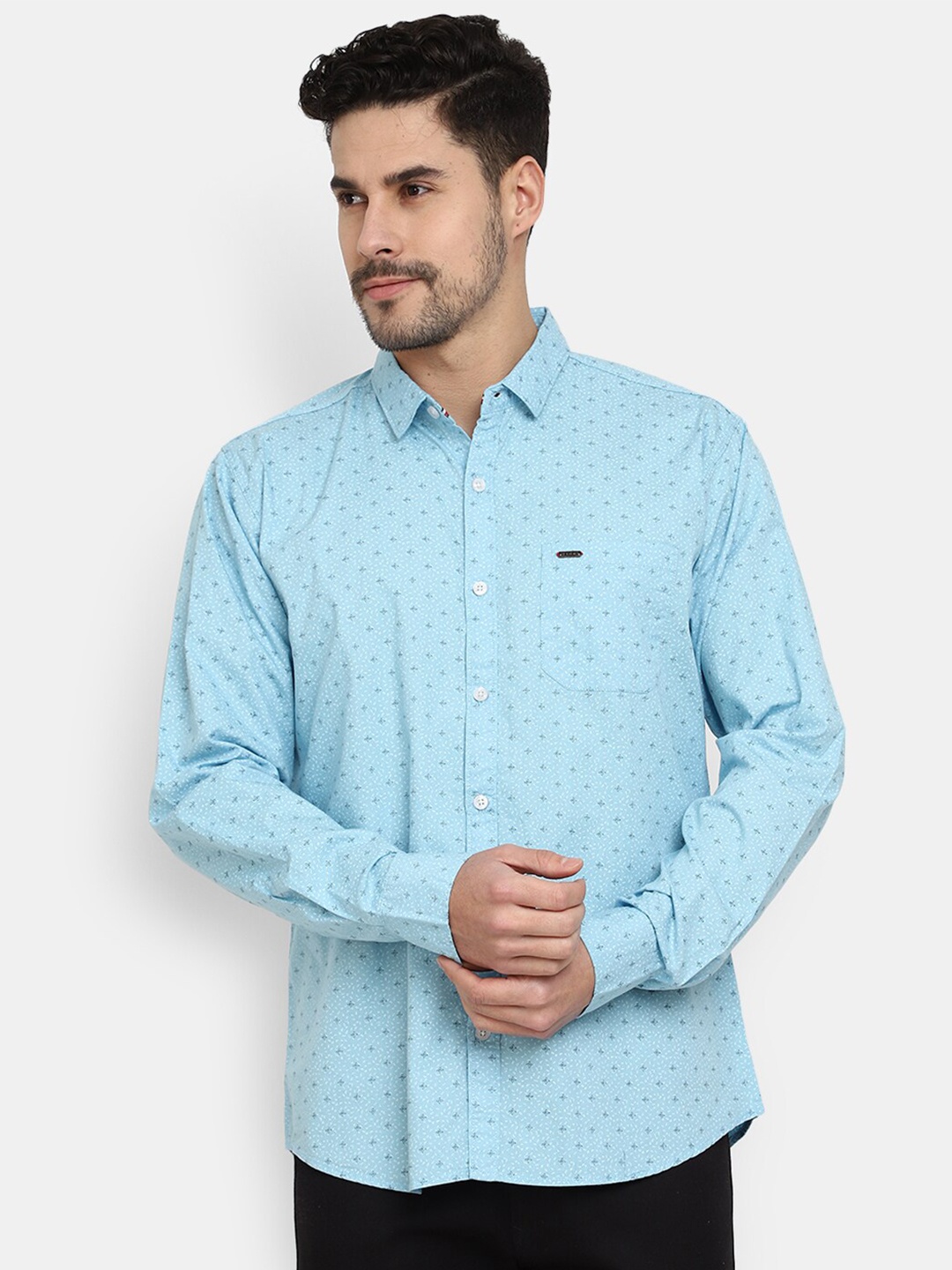 

V-Mart Classic Micro Ditsy Printed Cotton Casual Shirt, Blue