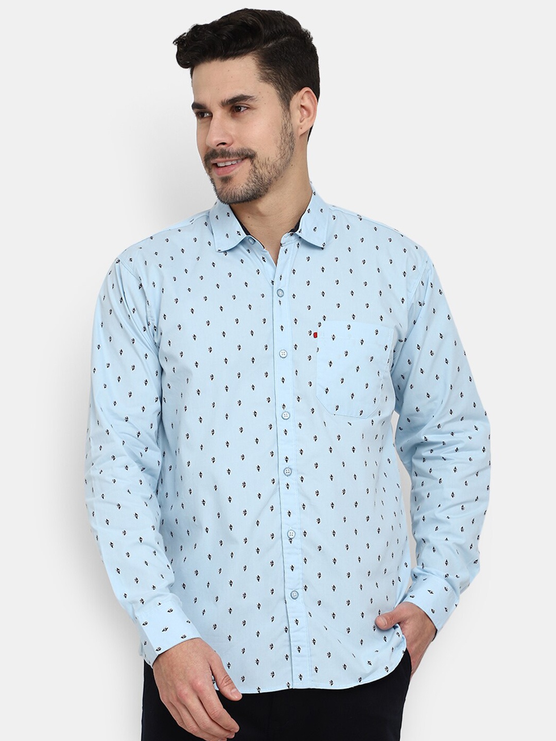 

V-Mart Classic Micro Ditsy Printed Cotton Casual Shirt, Blue