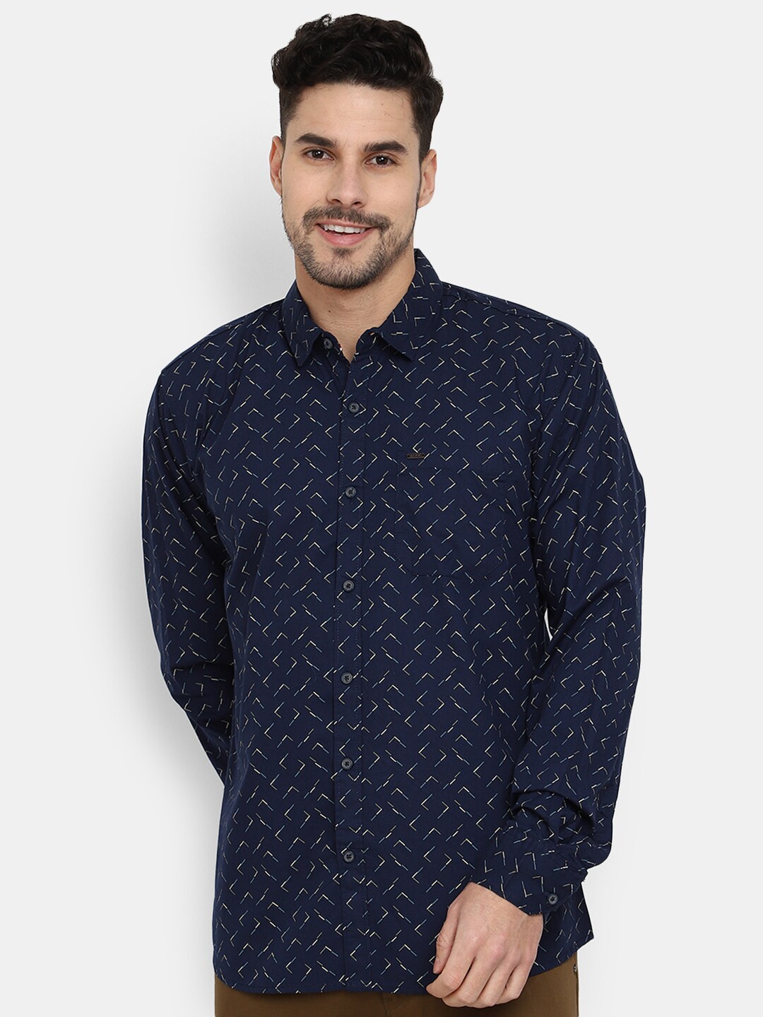 

V-Mart Classic Abstract Printed Casual Cotton Shirt, Navy blue