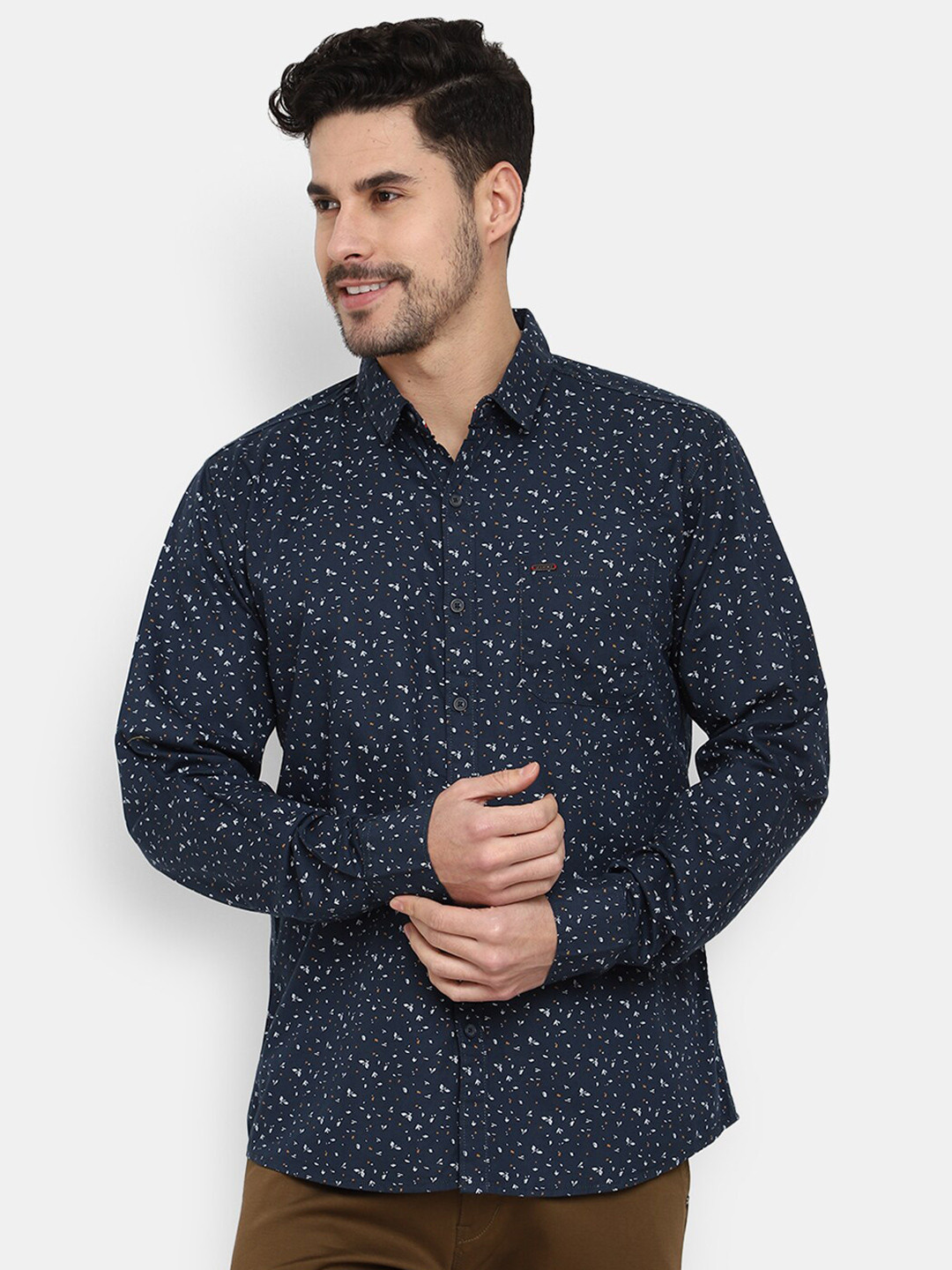 

V-Mart Classic Micro Ditsy Printed Casual Cotton Shirt, Navy blue