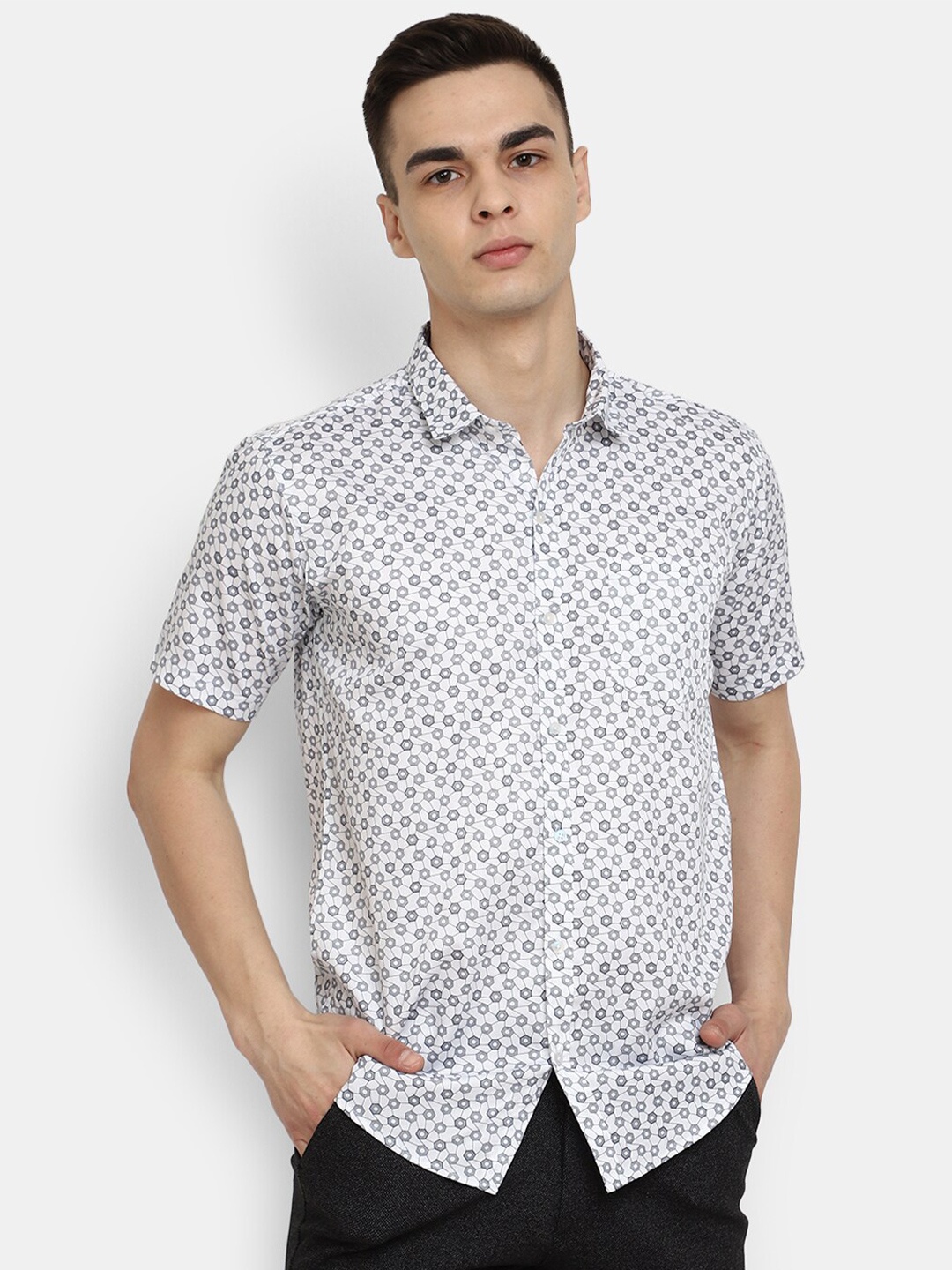 

V-Mart Classic Geometric Printed Casual Cotton Shirt, White