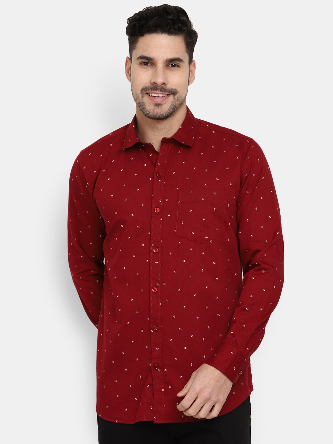 

V-Mart Classic Micro Ditsy Printed Casual Cotton Shirt, Maroon