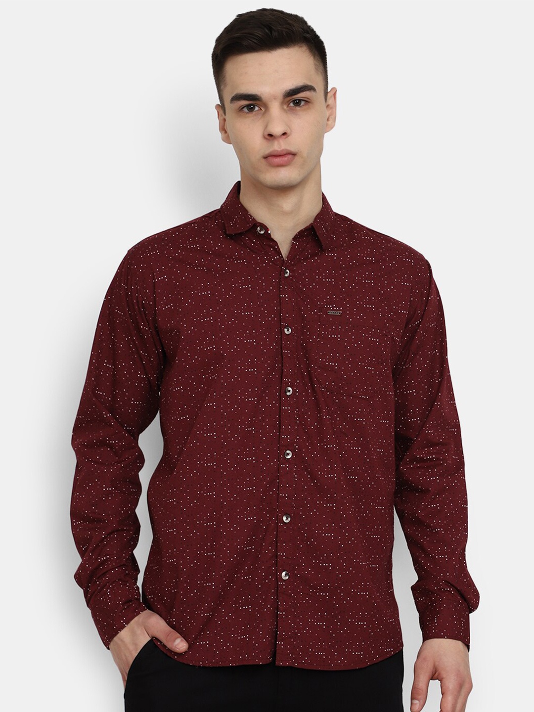 

V-Mart Classic Micro Ditsy Printed Casual Cotton Shirt, Maroon