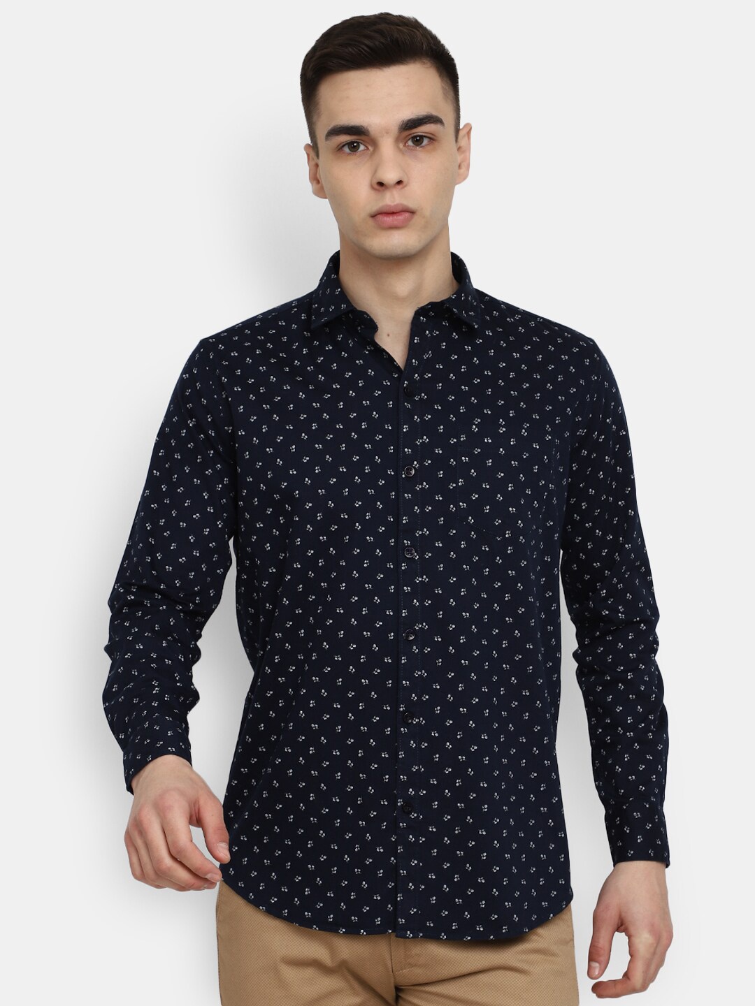 

V-Mart Classic Micro Ditsy Printed Casual Cotton Shirt, Navy blue