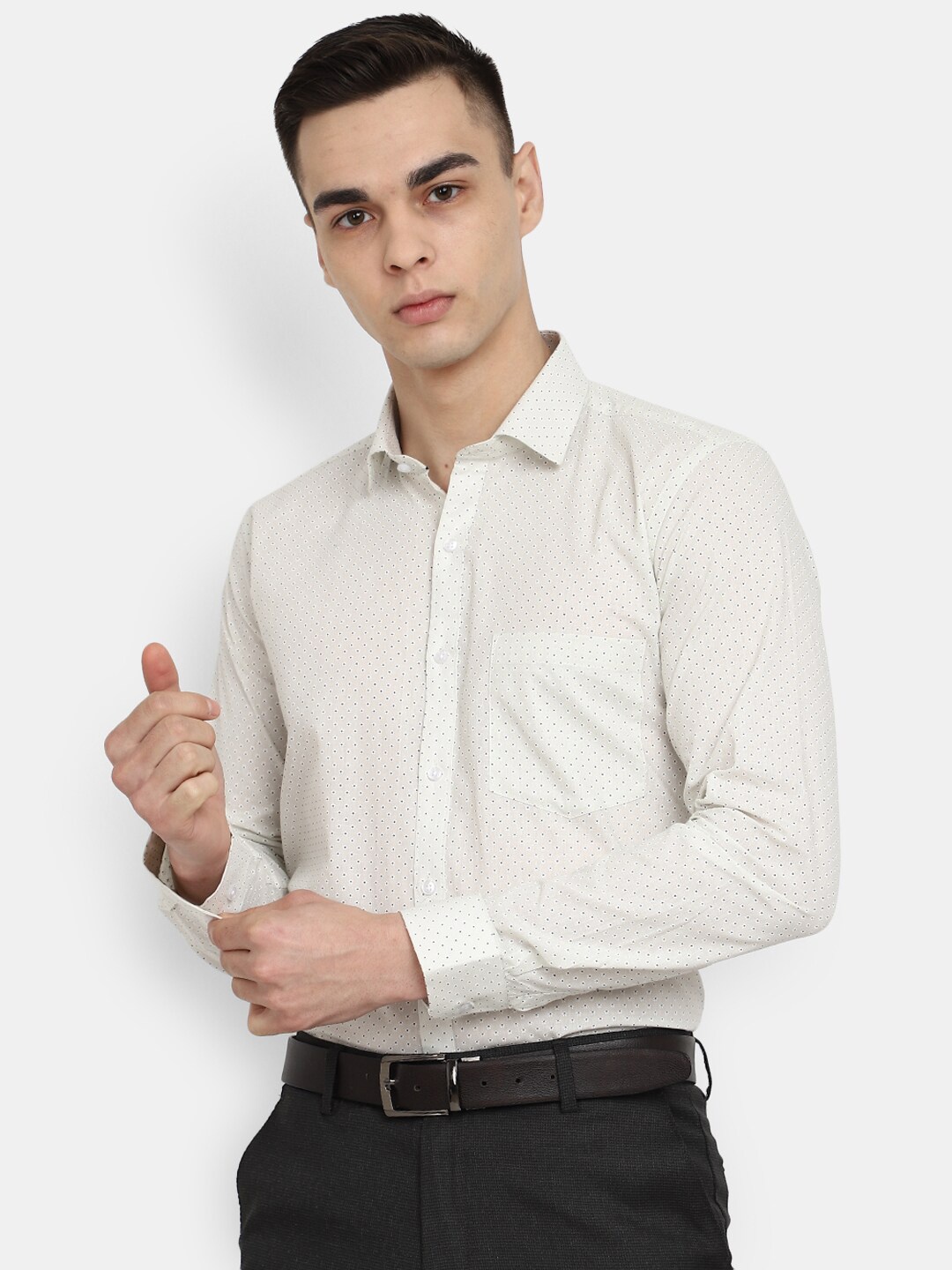 

V-Mart Classic Micro Ditsy Printed Formal Cotton Shirt, Off white