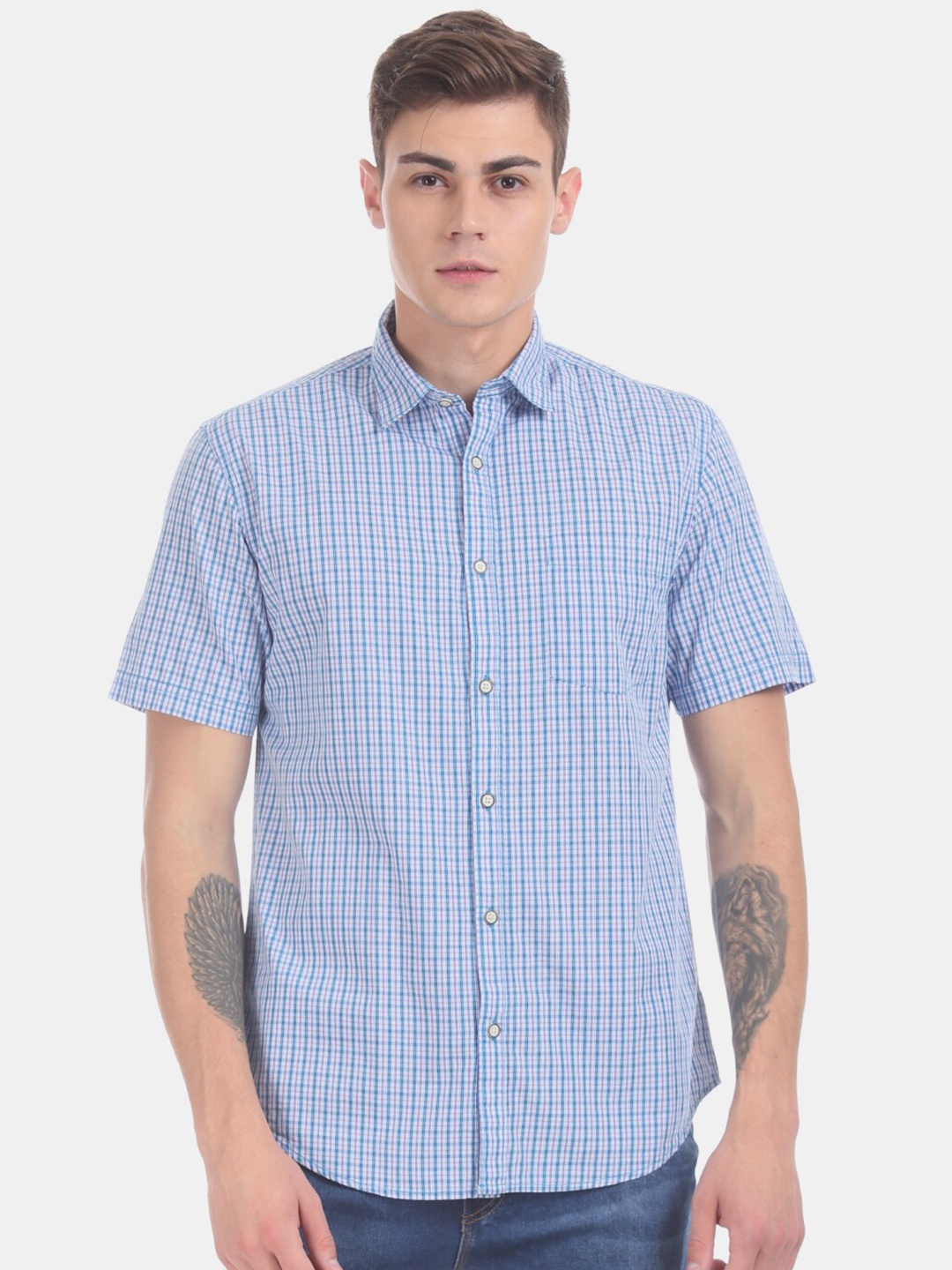 

V-Mart Classic Checked Casual Cotton Shirt, Blue