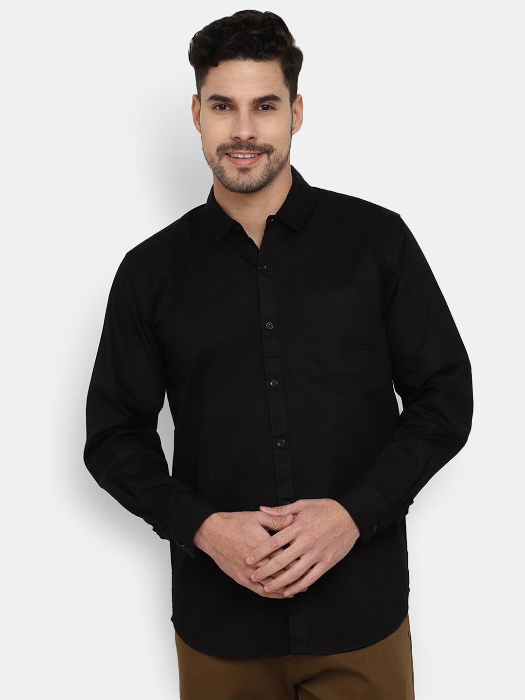 

V-Mart Spread collar Classic Cotton Casual Shirt, Black