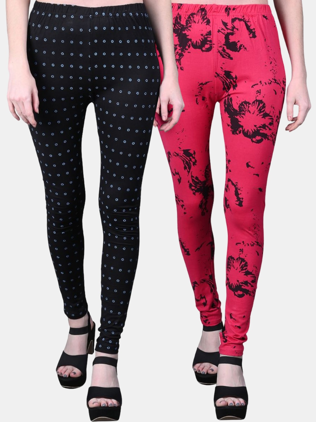

FRENCH KLEIDER Girls Pack Of 2 Printed Churidar-Length Cotton Leggings, Magenta