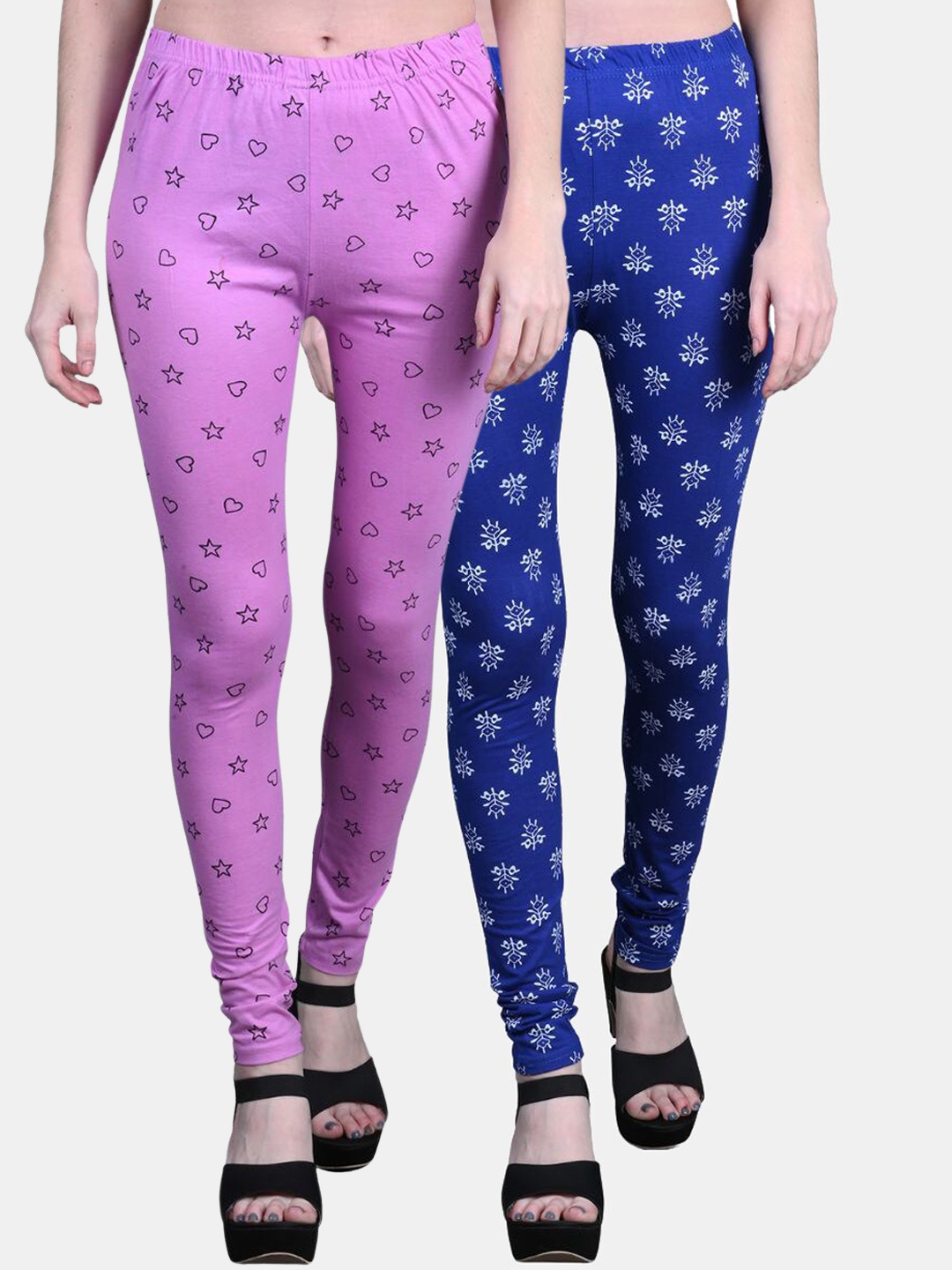 

FRENCH KLEIDER Girls Pack Of 2 Printed Churidar-Length Cotton Leggings, Mauve