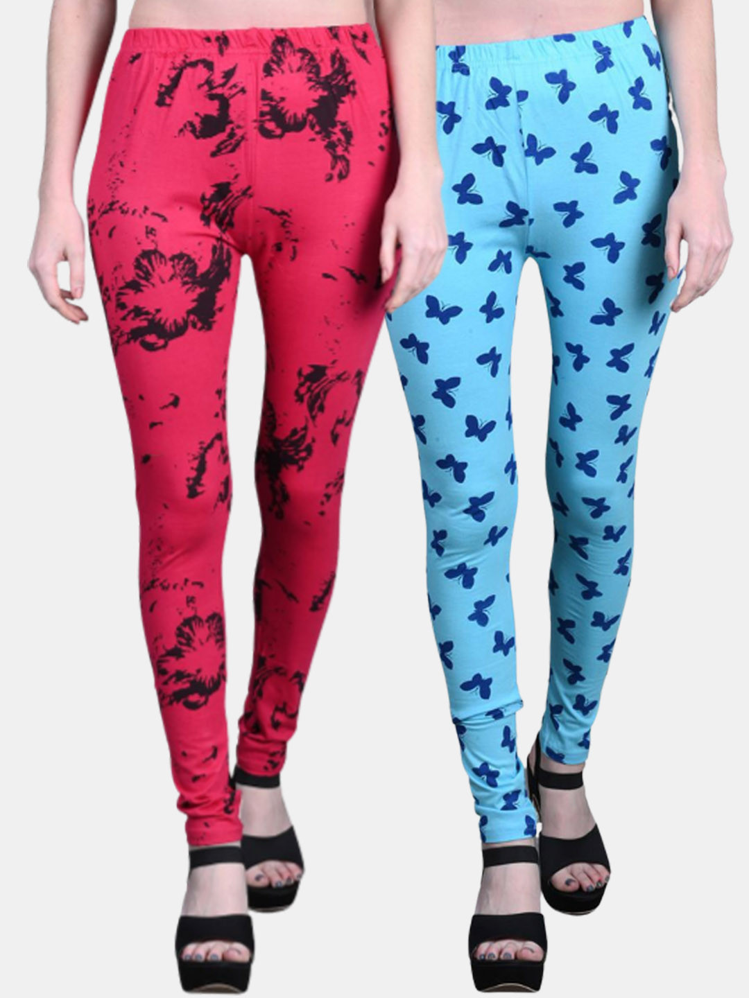 

FRENCH KLEIDER Girls Pack Of 2 Printed Churidar-Length Cotton Leggings, Magenta