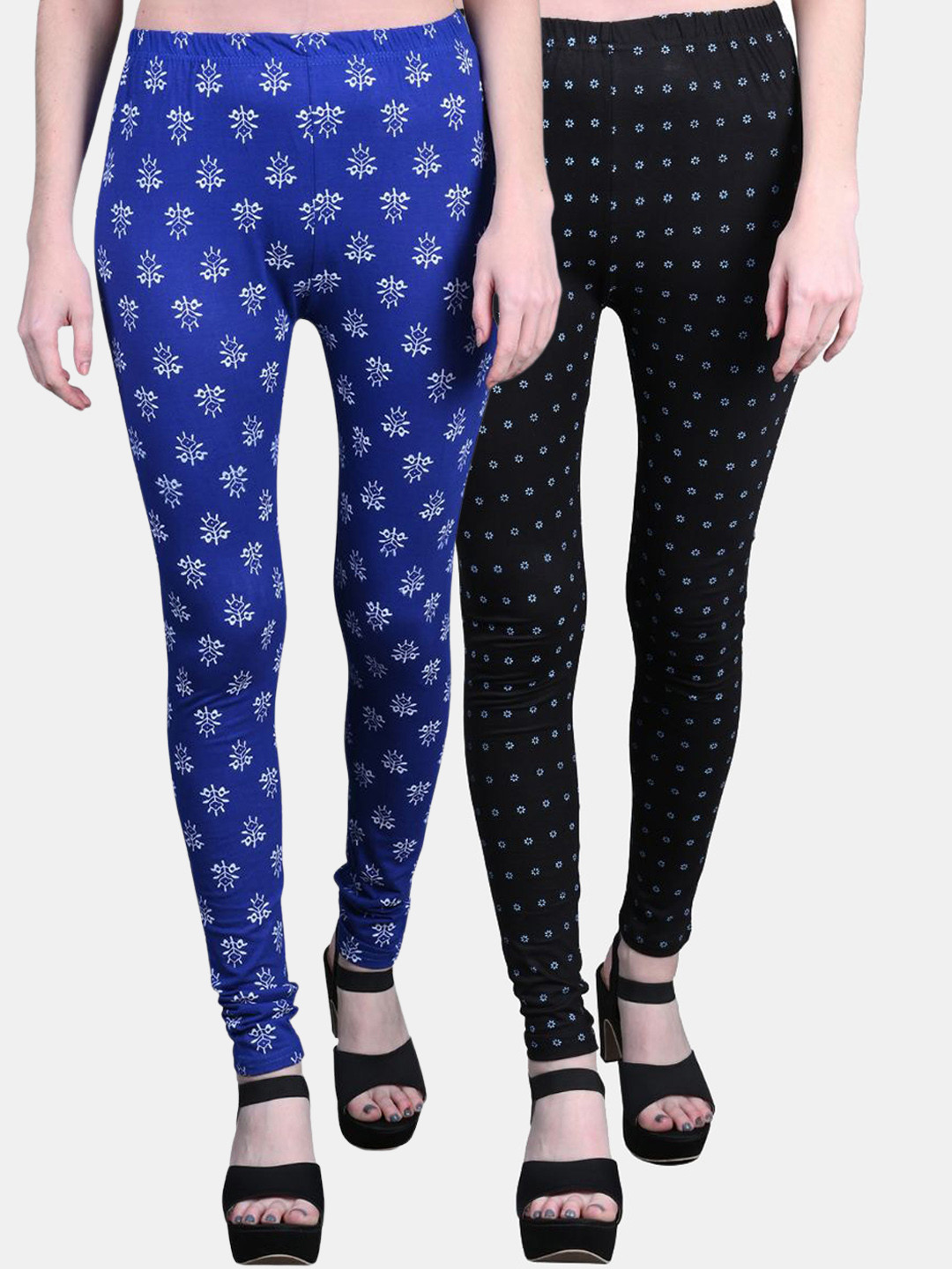 

FRENCH KLEIDER Girls Pack Of 2 Printed Churidar-Length Cotton Leggings, Black