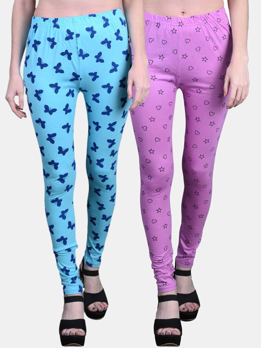 

FRENCH KLEIDER Girls Pack Of 2 Printed Churidar-Length Cotton Leggings, Mauve