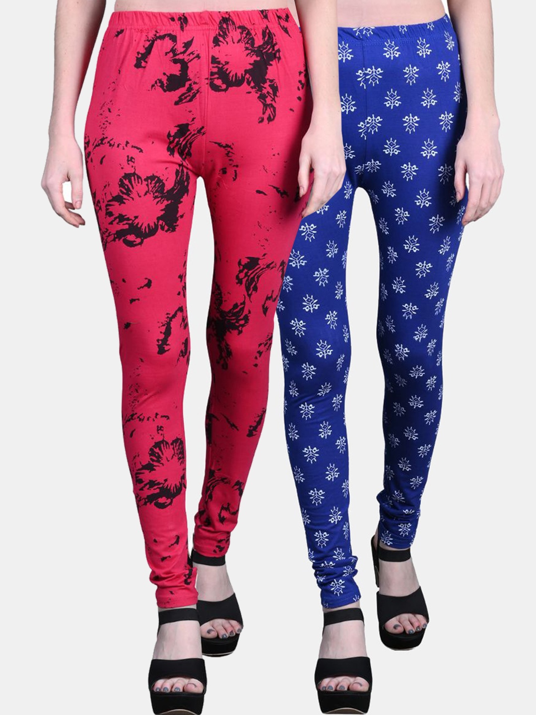 

FRENCH KLEIDER Girls Pack Of 2 Printed Churidar-Length Cotton Leggings, Magenta