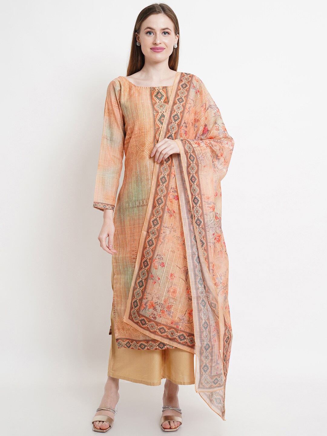 

Stylee LIFESTYLE Embroidered Chanderi Silk Unstitched Dress Material, Peach