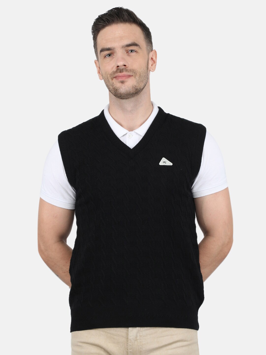 

Monte Carlo V-Neck Sleeveless Cable Knit Sweater Vest, Black