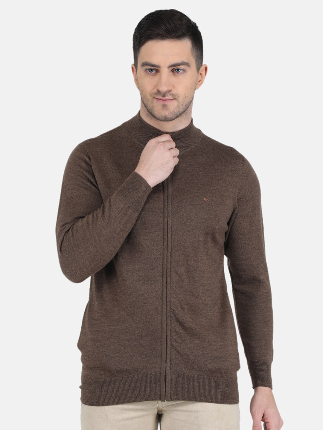 

Monte Carlo Mock Collar Pure Wool Pullover, Brown