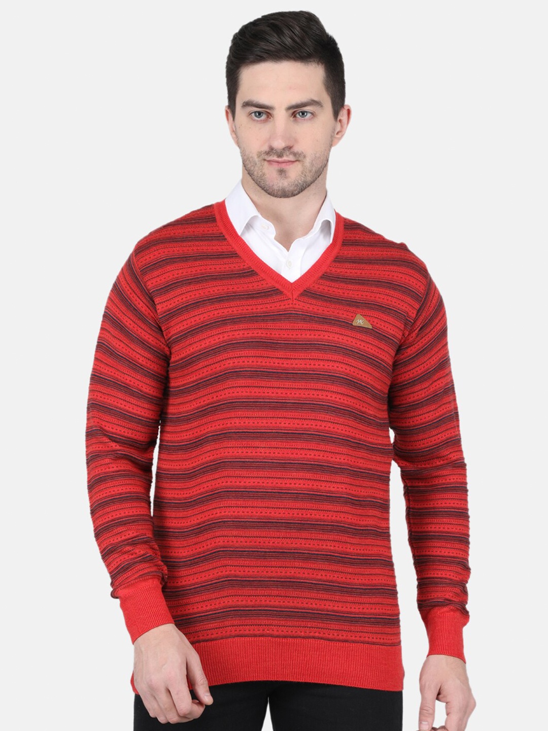 

Monte Carlo V-Neck Striped Wool Pullover, Orange