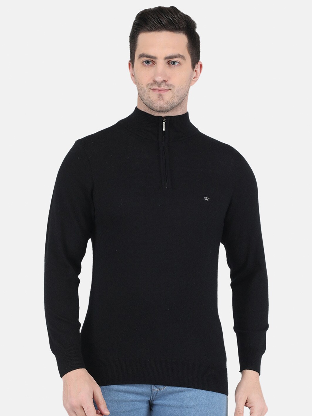 

Monte Carlo Mock Collar Pure Wool Pullover, Black