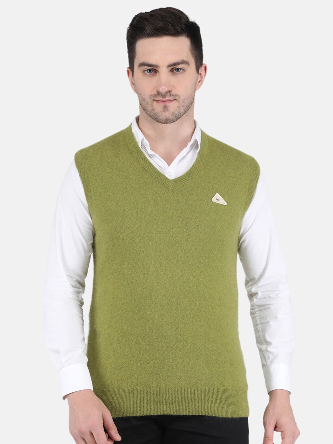 

Monte Carlo V-Line Sleeveless Wool Sweater Vest, Olive