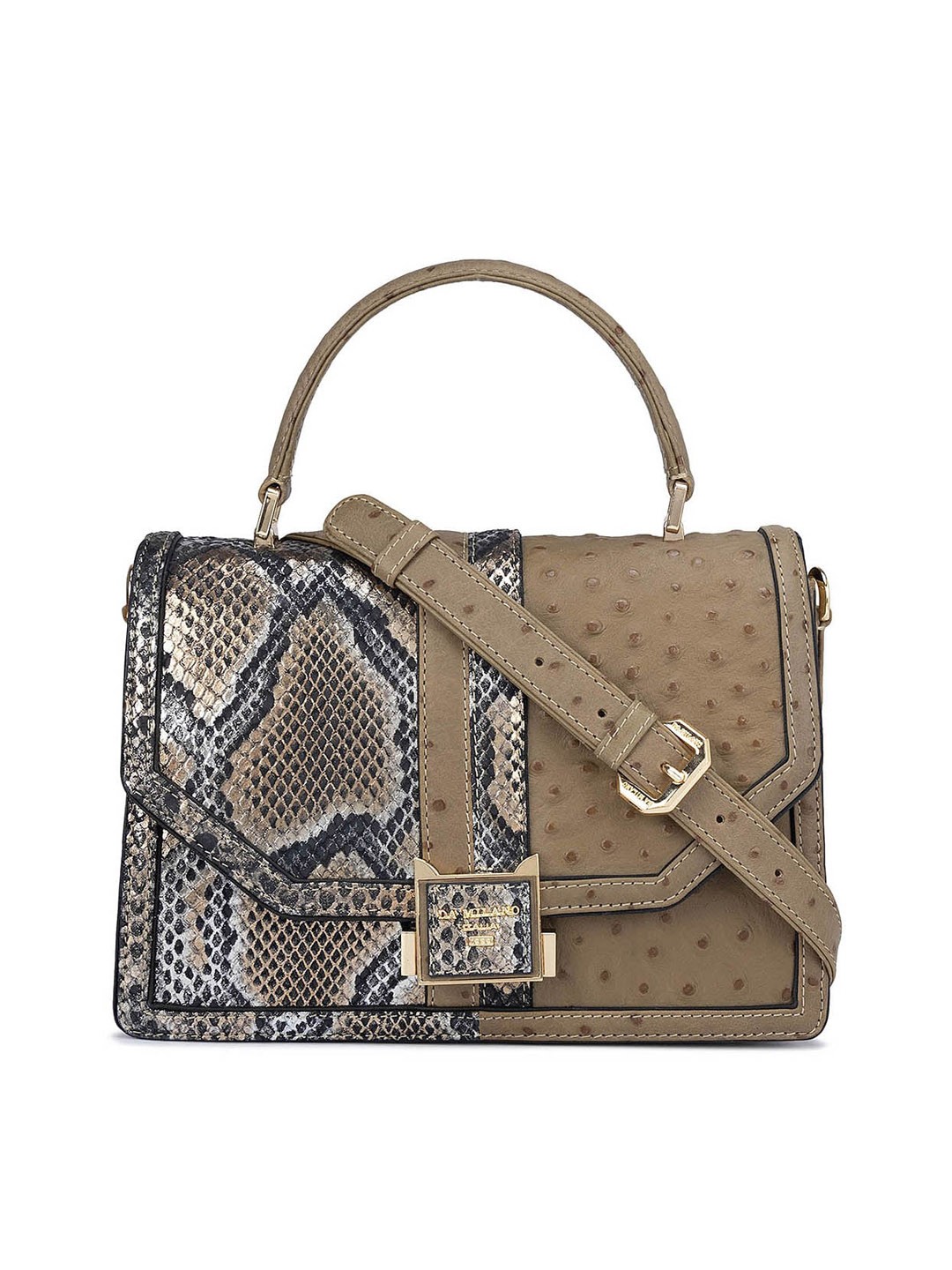 

Da Milano Textured Leather Bucket Satchel, Green