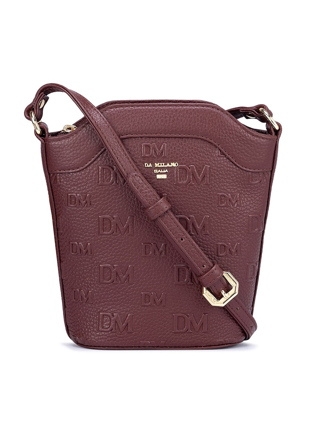 

Da Milano Textured Leather Structured Sling Bag, Maroon