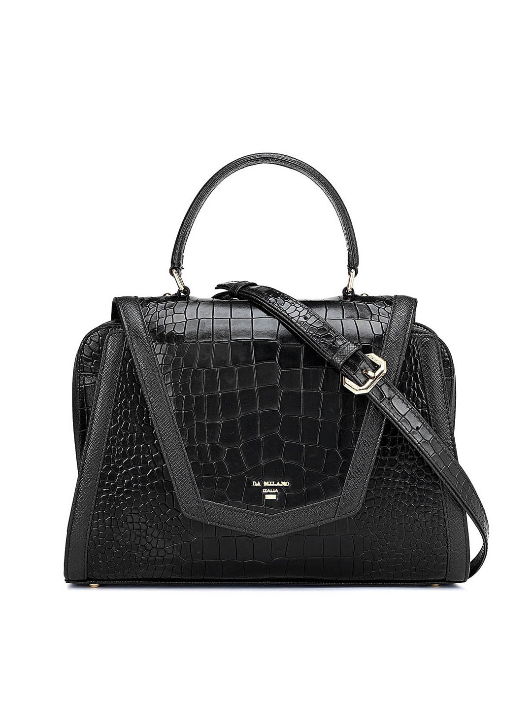 

Da Milano Animal Textured Leather Structured Satchel, Black
