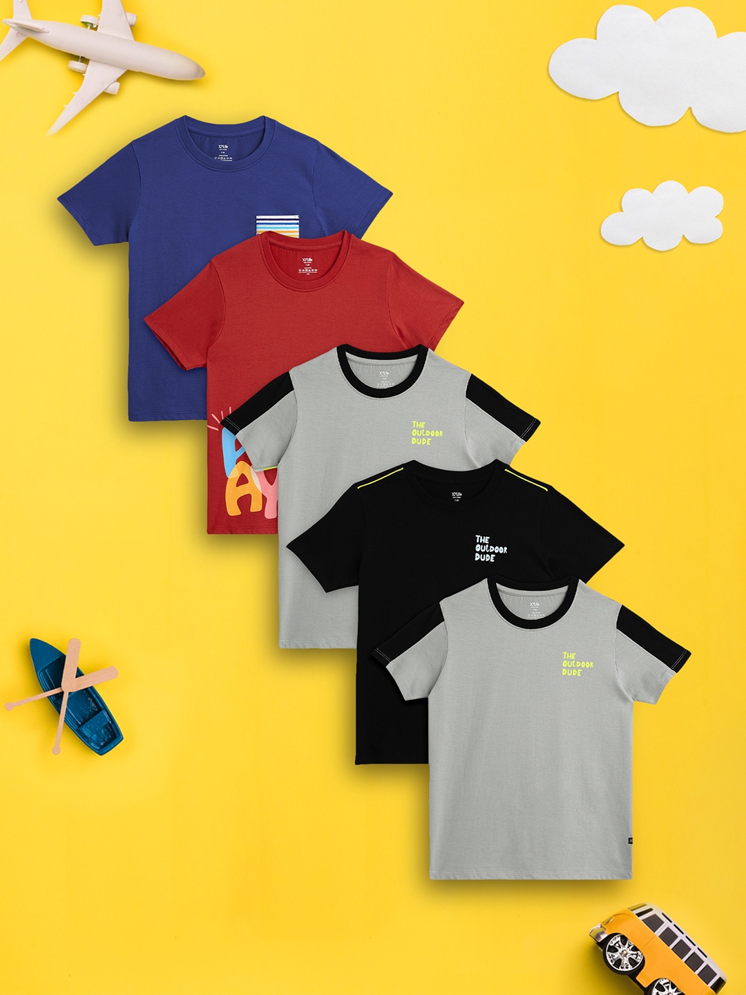 

XY Life Boys Pack Of 5 Cotton T-shirts, Grey