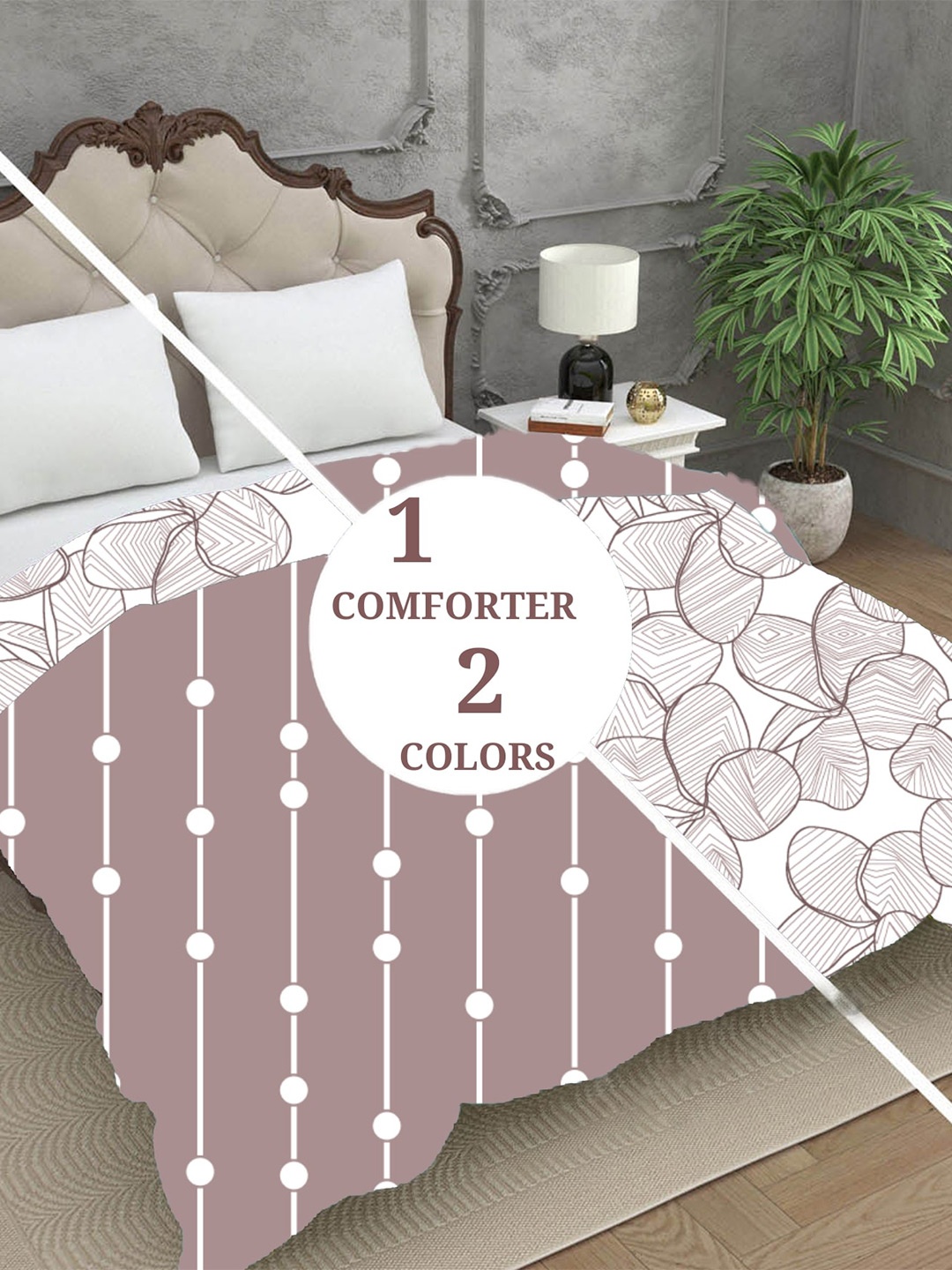 

Sleeping Owls- because your sleep matters Mauve & White Floral 150 GSM Double Bed Quilt