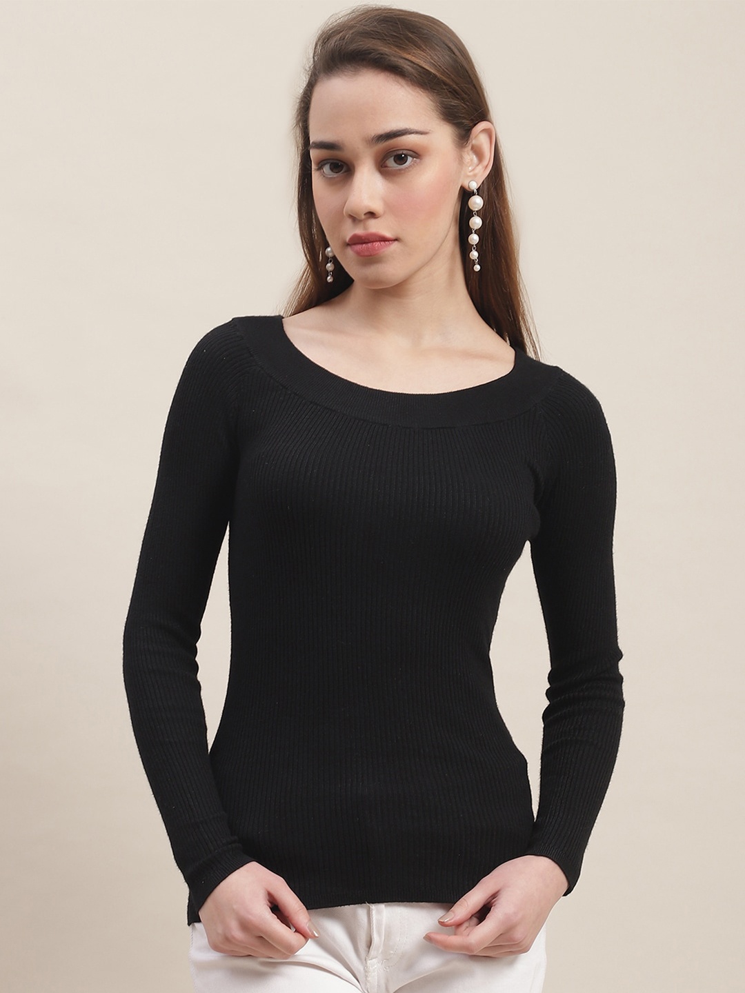 

NoBarr Round Neck Woven Top, Black