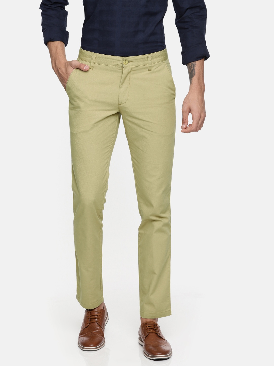 

John Players Men Khaki Slim Fit Solid Regular Trousers