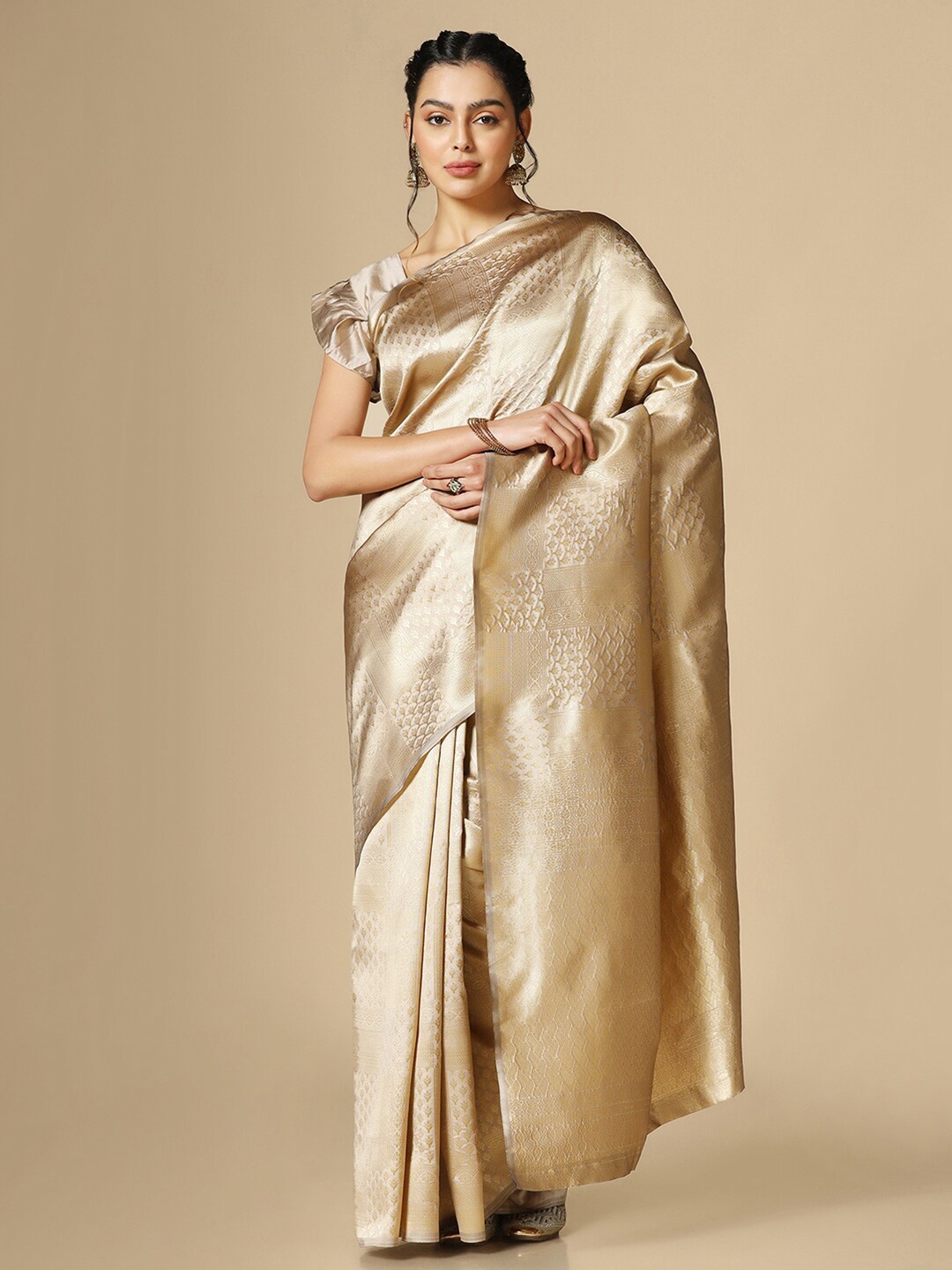 

Satrani Ethnic Motifs Woven Design Zari Banarasi Saree, Brown