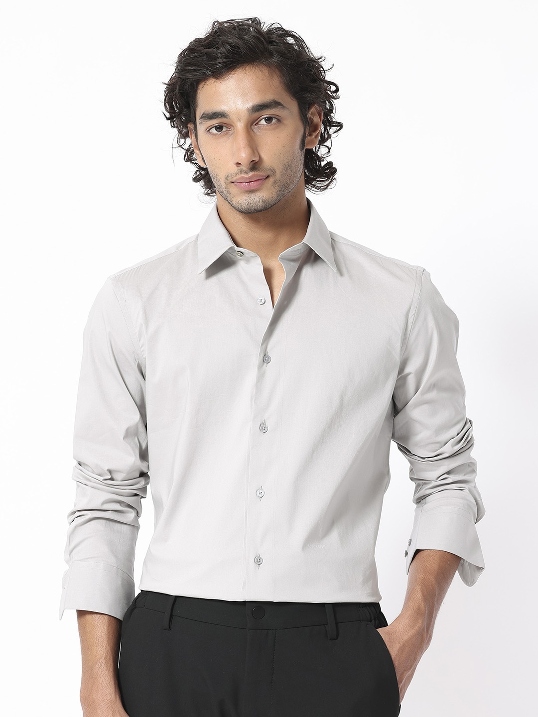 

RARE RABBIT Men Benedict Regular Fit Spread Collar Cotton Shirt, Grey